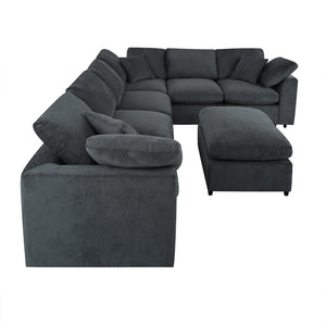 English Elm 124.8" Modular 7-seater L-shaped Sectional Plush Chenille Pine Frame Living Room N711P307955E