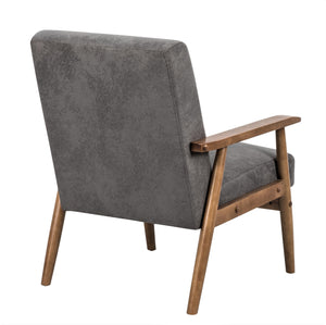 English Elm 25.38'' 25.38" Wide Classic Mid-Century Modern Arm Chair with Solid Wood Arms, Plush Foam & Microfiber Finish Grey B2735P271018