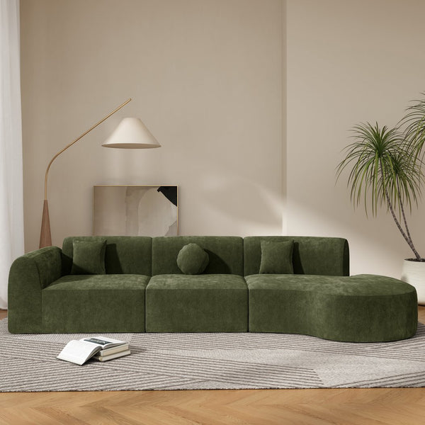 English Elm Christopher Knight Home® - 140" Modern Curved Sectional Sofa with Plush High-Density Sponge, Chaise, Fully Assembled Luxe Seating Green N767P277684F