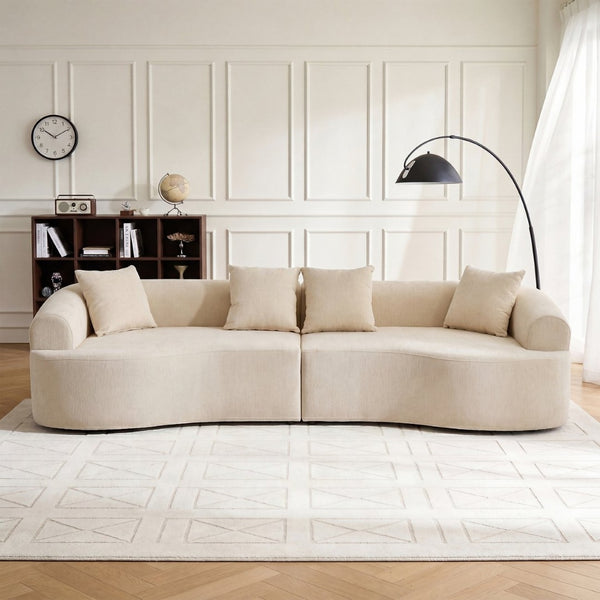 English Elm Curved Chenille Modular Sectional Sofa Boneless High-density Foam for Apartment Living White W3728S00007