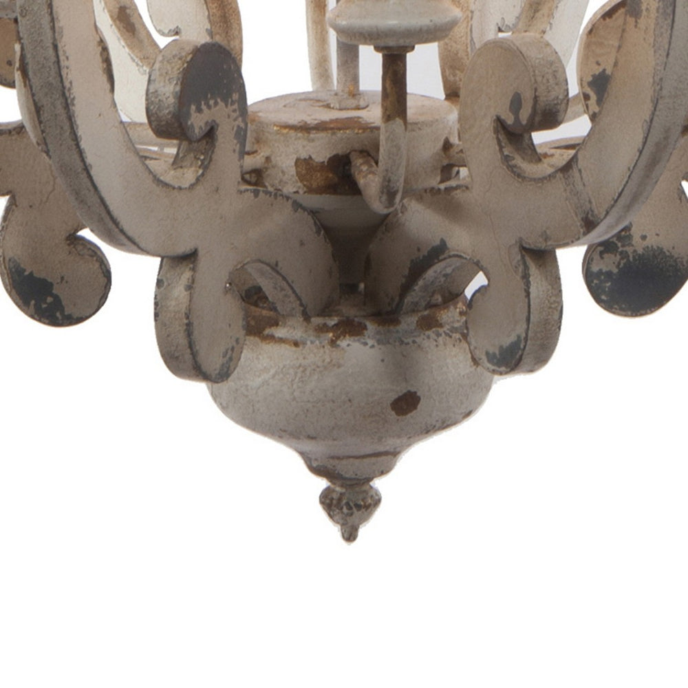 English Elm Aki Six Light Carved Wood Chandelier Antique White Vintage Classic Dining Room B056P412605