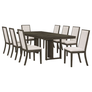 English Elm Glenmoor 9-Piece Transitional Dining Table Set With Beige Upholstery & Dark Grey Wood Finish B062S01230