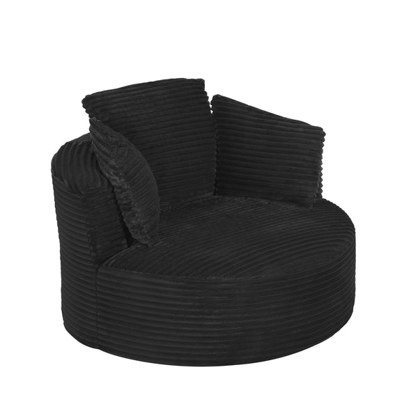 English Elm Compressible Corduroy Round Chair with Pocket Spring Cushioning, No-Assembly Plush Seating for Home Office Lounge Black W2339P323616