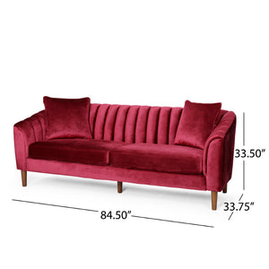 English Elm 3-seater Velvet Sofa with Button Tufting Shell Arms and Tapered Legs for Living Room Wine Red 66957.00ANVLTWINE_66957.00BNVLTWINE