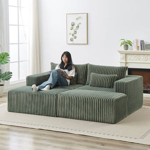 English Elm 87" Oversized Sectional Lounge Chaise - Plush Corduroy Modular Loveseat With Footstools & Pillow W834S00334