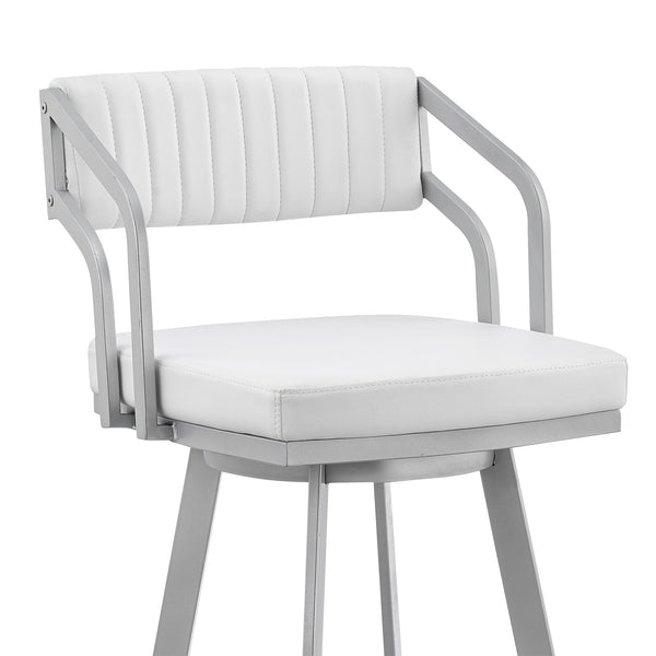 English Elm Orlen 26" Swivel Bar Stool in White Faux Leather with Silver Metal Base, 360° Comfort & Durable B2736P268623