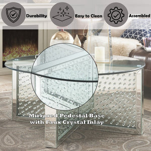 English Elm Nysa Glam Mirrored Coffee Table with Faux Crystal X Base and Tempered Glass Top B2726P453252