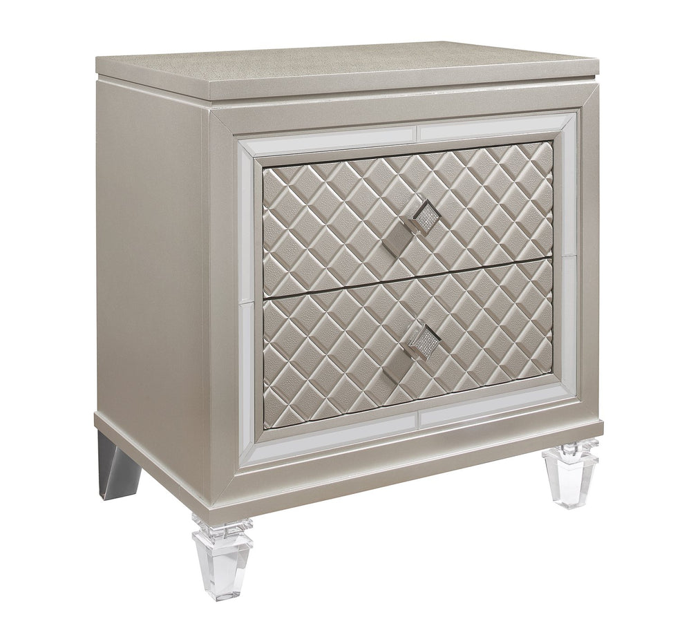 English Elm CROSS Glam Champagne Nightstand with Acrylic Legs, Jewel Hardware, Mirrored Accents & Spacious Drawers B201P215897