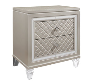 English Elm CROSS Glam Champagne Nightstand with Acrylic Legs, Jewel Hardware, Mirrored Accents & Spacious Drawers B201P215897