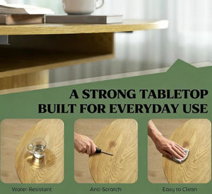 English Elm Storage Pedestal Dining Table Extendable Round to Oval Seats Six Farmhouse Style T3971P459415