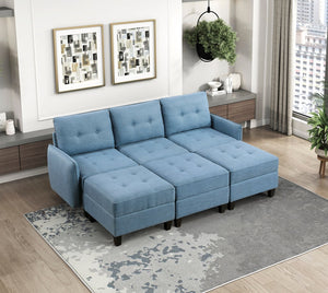 English Elm Living Modular Armless Chair with Hidden Storage, Tufted Fabric Comfort, Solid Wood Frame, Easy Assembly Blue 28.5 L x 37.75 W x 16 H B011P309913