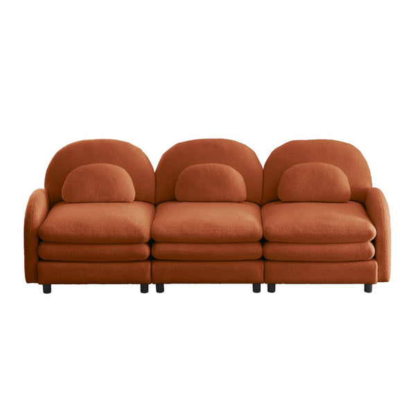 English Elm Teddy Fleece Modular Cloud Sofa Sculptural Curved Three Seat Living Room Couch Orange W5656S00095
