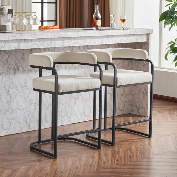 English Elm Modern Chenille Counter Stools Set of 2 — Upholstered Ergonomic Bar Chairs with Metal Frame & Armrests for Kitchen Island White W1901P264276