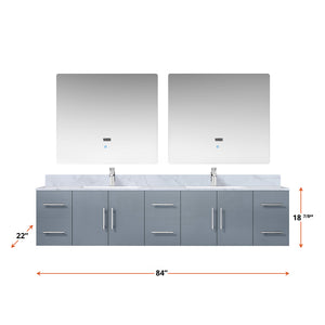 English Elm Dark Grey Double Bath Vanity 84" W x 22" D with Carrara Marble Top, Chrome Faucets & LED Mirrors B2731S01051
