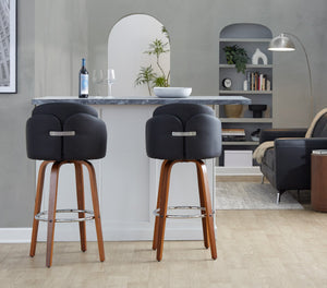 English Elm Fixed-height Mid-century Barstools with Walnut Legs and Grey Upholstered Seats Set Black B202S01901