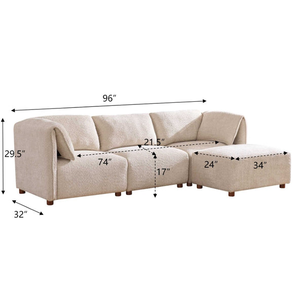 English Elm Aura Boucle Modular Sectional Sofa with Ottoman Four Piece L Shape Living Room Couch N773IS00115S
