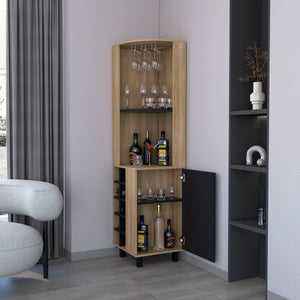 English Elm Leah Corner Bar Cabinet in Melamine with 10-Bottle Wine Rack, Glass Holder, Shelves & Modern Legs B128S00007