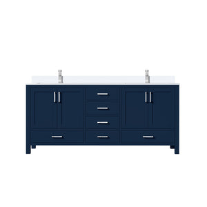 English Elm Navy Blue Double Bath Vanity 72" Wide With White Quartz Top, Faucet Set & Ample Storage Solutions B2731P259115