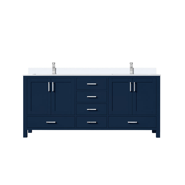 English Elm Navy Blue Double Bath Vanity 72" Wide With White Quartz Top, Faucet Set & Ample Storage Solutions B2731P259115