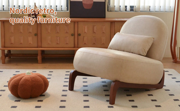 English Elm Cute Faux Leather Armless Accent Chair Solid Wood Legs Cushioned Seat Modern Cream W2105P440975
