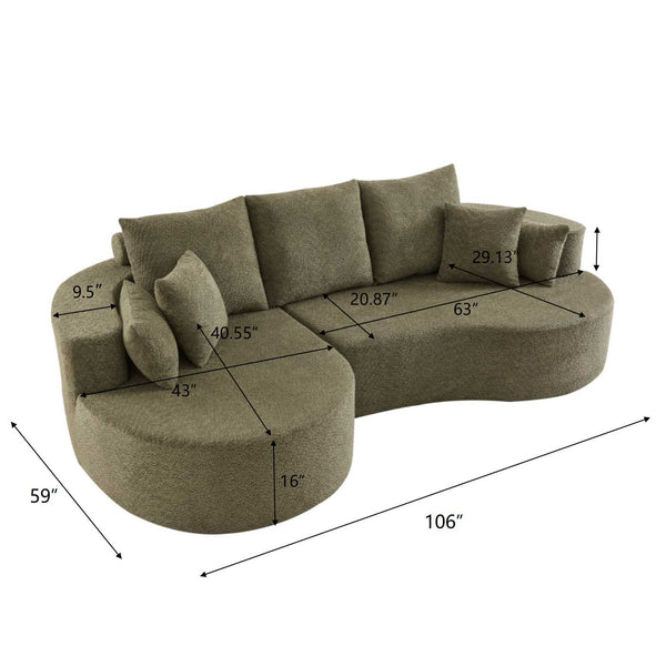 English Elm Christopher Knight Home® - 106 Cloud Curved Sectional Sofa with Chaise — Plush Chenille, High-Elastic Foam, No Assembly Required Green N773IS00013F