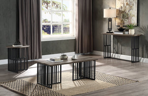 English Elm Antique Oak Sofa Table With Black Double-Pedestal Base - Elegant Entryway & Living Room Accent B062P209141