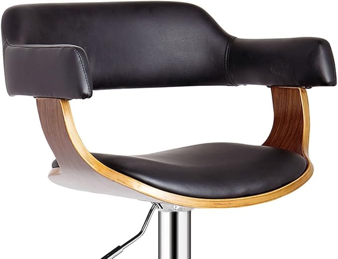 English Elm Contemporary Swivel Adjustable Barstool with Padded Armrests, 360° Rotation, Wide Seat, Oak Finish Black+ khaki B347P337571