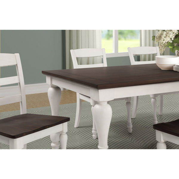 English Elm Bridgeview Rustic Dark Cocoa & Coastal White Dining Table with Leaf, Seats 8, Turned Legs Finish B062S00714