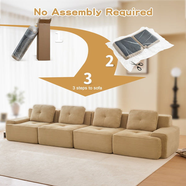 English Elm 153" Modern Modular Sectional Sofa - Cozy Corduroy 4-Seater Couch With Tufted Design & No Assembly W714S01471