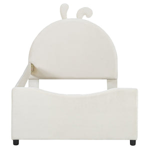 English Elm Twin Velvet Daybed with Sculptural Rabbit Ear Headboard for Kids or Guest Rooms Beige N737P380205A