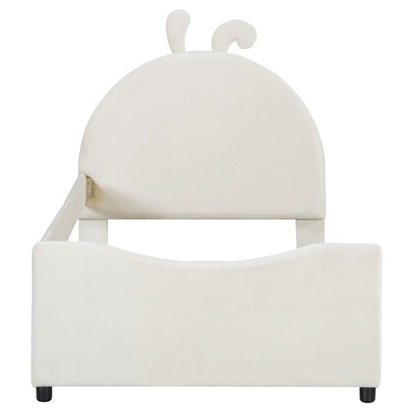 English Elm Twin Velvet Daybed with Sculptural Rabbit Ear Headboard for Kids or Guest Rooms Beige N737P380205A