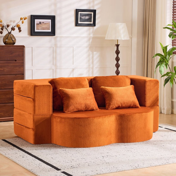 English Elm Large Plush Floor Sofa Foldable Foam Mattress with Pillows for Living Room Lounge W3612P440208