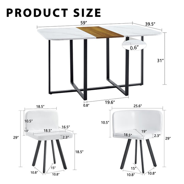 English Elm 7-piece Rectangular Dining Set Seats 6 with Faux Leather Chairs and Melamine Top White,Wood W3875S00132
