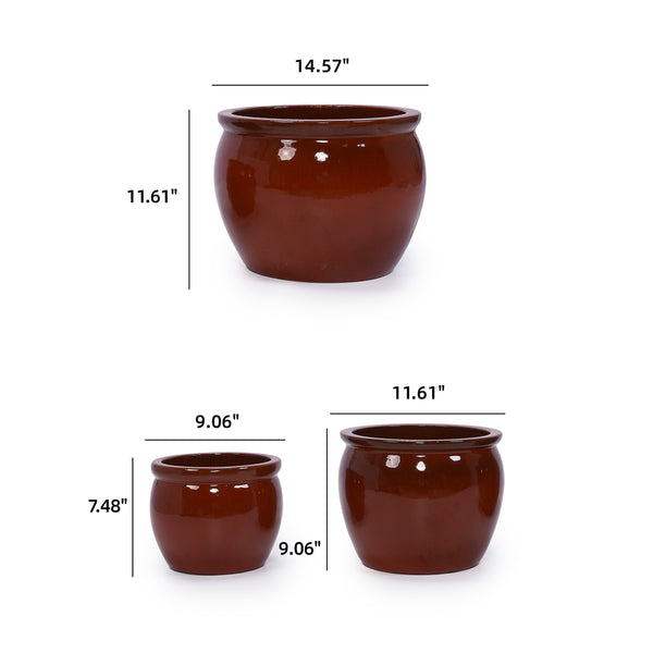 English Elm 3 Pieces Ceramic Flowerpot Set - Handcrafted Modern Planters For Garden, Patio, And Windowsills W3273P321540