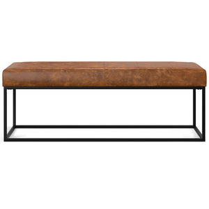English Elm Candice Full-grain Leather Bench with Metal Base for Bedroom or Entryway B136P436947