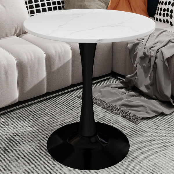 English Elm Marble-Top Round Side Table With Sleek Tapered Base - Modern Minimalist Accent For Any Room W1935P353493