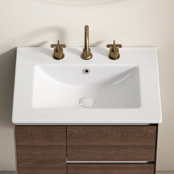 English Elm 24 Inch Ceramic Vanity Sink Top Oval Basin Glossy White Three Hole Contemporary Bath W3402P444510