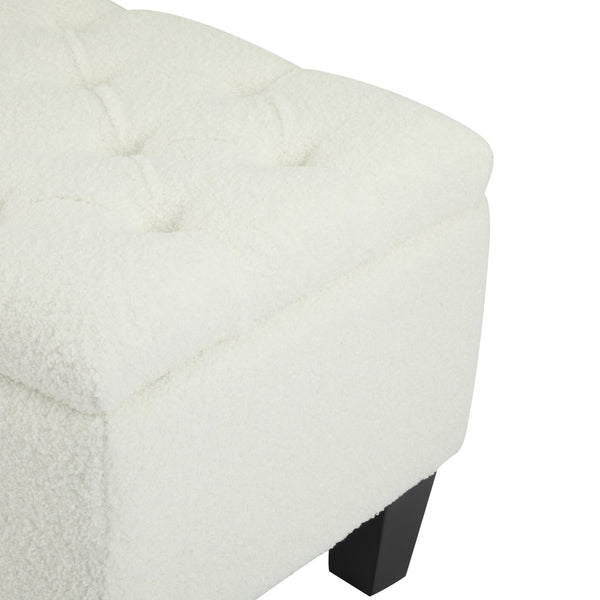 English Elm Christopher Knight Home® - Ottoman tufted storage bench with boucle cushion, diamond stitch elegance, soft-close lid, sturdy legs White N779P294331W