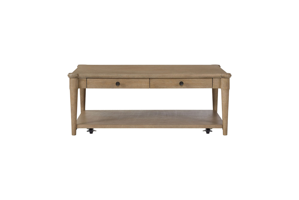 English Elm Sand Sand Colored Cocktail Table with 2 Drawers, Casters & Transitional Solid Wood Design for Living B2699P218287