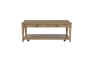 English Elm Sand Sand Colored Cocktail Table with 2 Drawers, Casters & Transitional Solid Wood Design for Living B2699P218287