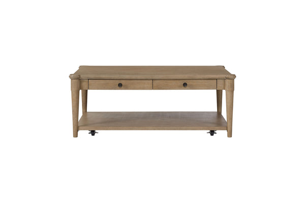 English Elm Sand Sand Colored Cocktail Table with 2 Drawers, Casters & Transitional Solid Wood Design for Living B2699P218287