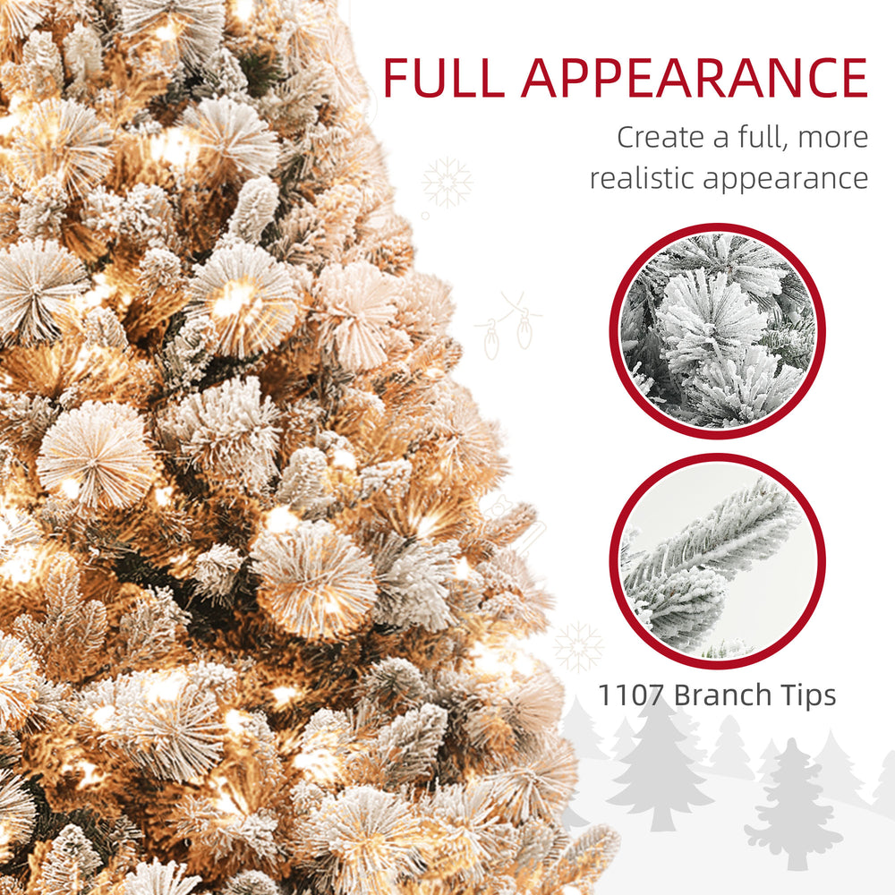 English Elm Homcom 6.5 Ft Pre-Lit Snow-Flocked Christmas Tree With 350 Lights & Metal Stand For Cozy Holidays W2225P249671