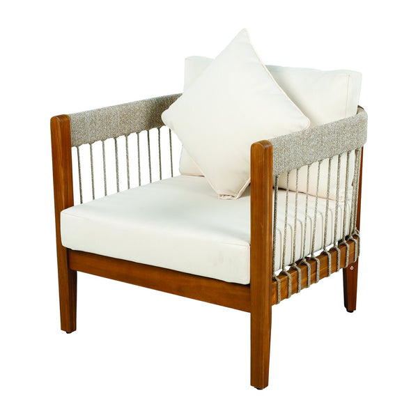 English Elm Christopher Knight Home® - Acacia Wood Outdoor Club Chair with Handwoven Rope, Curved Back & Water-Resistant Cushions for Patio Natural+Beige N767P265743N