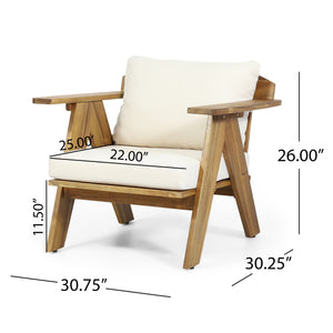 English Elm Christopher Knight Home® - Outdoor Acacia Wood Club Chairs Set of 2 with Water-Resistant Beige Cushions, Teak Finish, Durable Relaxation 30" 70856.00BGE