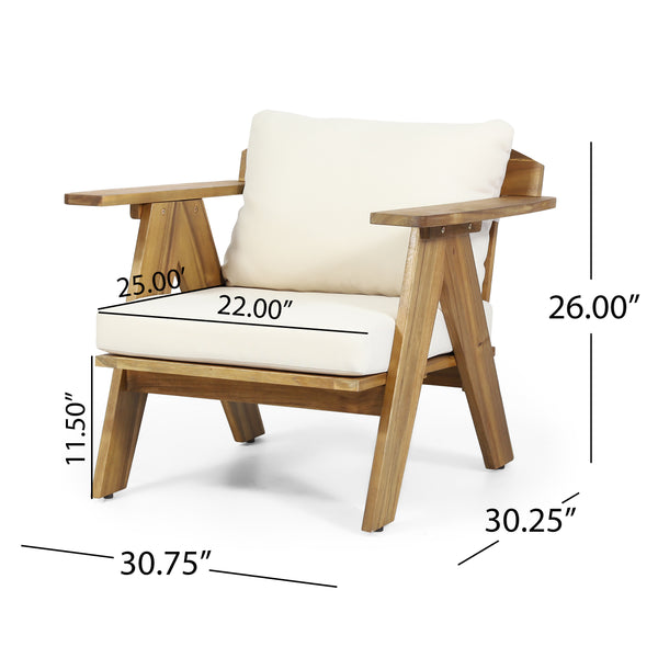 English Elm Christopher Knight Home® - Outdoor Acacia Wood Club Chairs Set of 2 with Water-Resistant Beige Cushions, Teak Finish, Durable Relaxation 30" 70856.00BGE