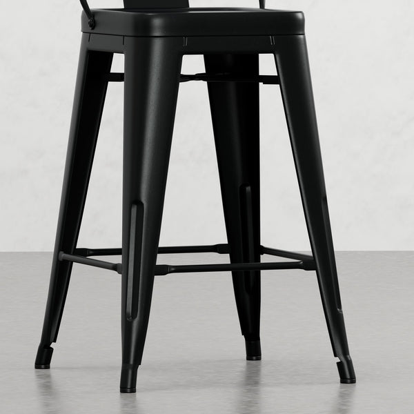 English Elm Keeley 24-Inch Metal Counter Stool Set of 4 with Curved Back, Footrest & Durable Powder-Coat Finish Black B2732P253619