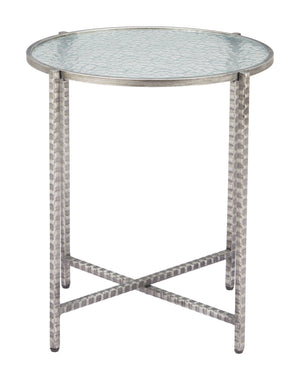 Zuo Modern Vetro Side Table Silver - Modern Elegance With Rippled Glass & Hammered Steel For Any Space Silver Glass,Steel 110749-zuo-modern