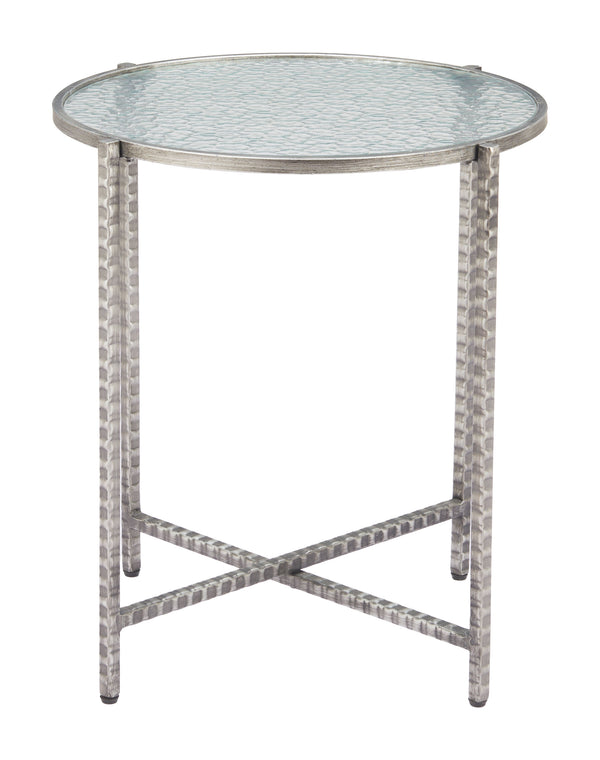 Zuo Modern Vetro Side Table Silver - Modern Elegance With Rippled Glass & Hammered Steel For Any Space Silver Glass,Steel 110749-zuo-modern