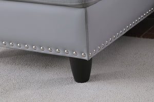 English Elm Irine Faux Leather Sectional Sofa with Ottoman, Storage Ottoman, Nailhead Trim, Cup Holders, Classic Comfort Gray B102S00069