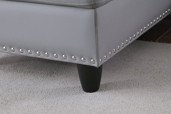 English Elm Irine Faux Leather Sectional Sofa with Ottoman, Storage Ottoman, Nailhead Trim, Cup Holders, Classic Comfort Gray B102S00069